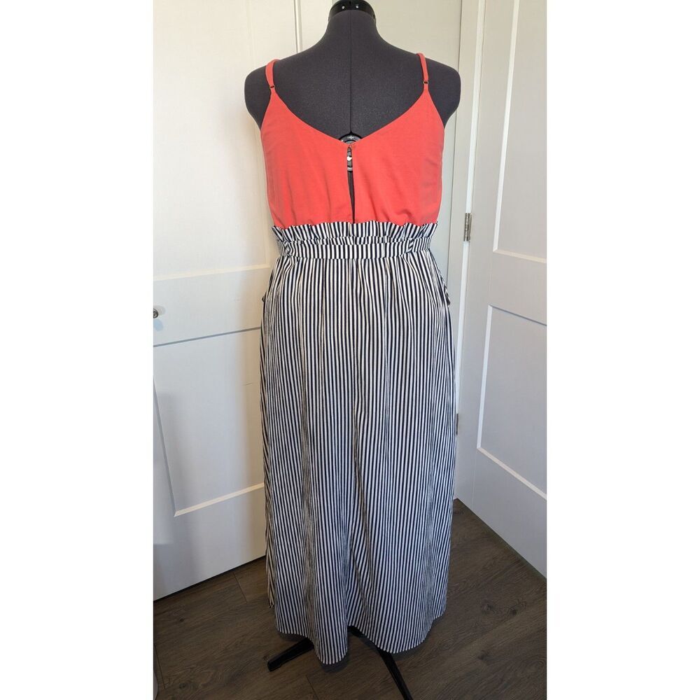 Main Strip Womens Maxi Dress Plus 2XL Paper Bag Waist Pink Orange Striped Black - Picture 7 of 8
